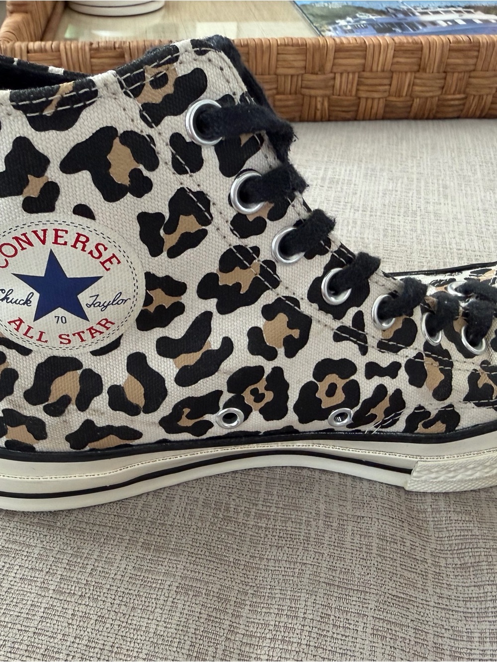 Leopard Print High-Top Converse All Star Sneakers with Black Laces - Picture 2 of 4